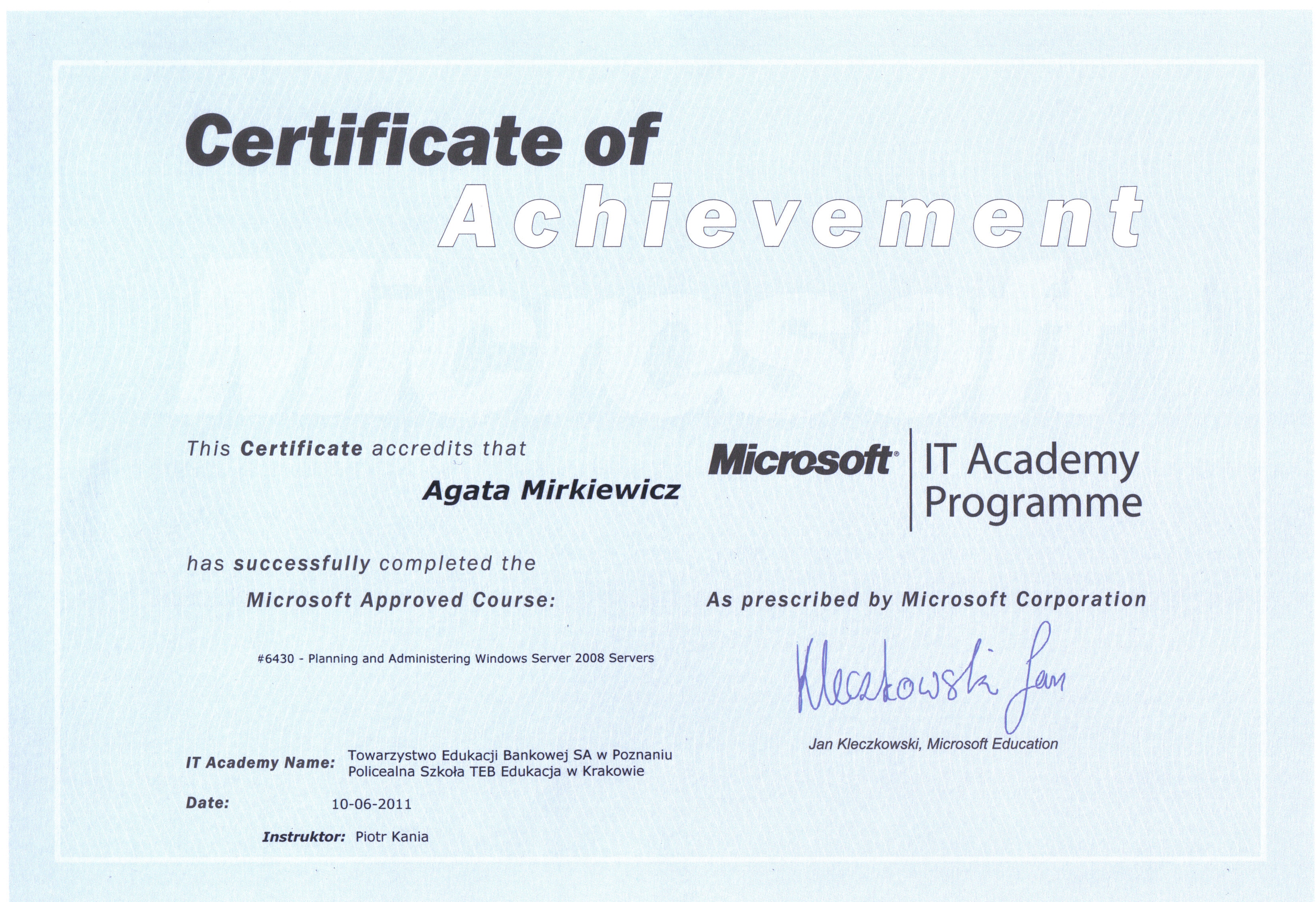 Microsoft Certificate