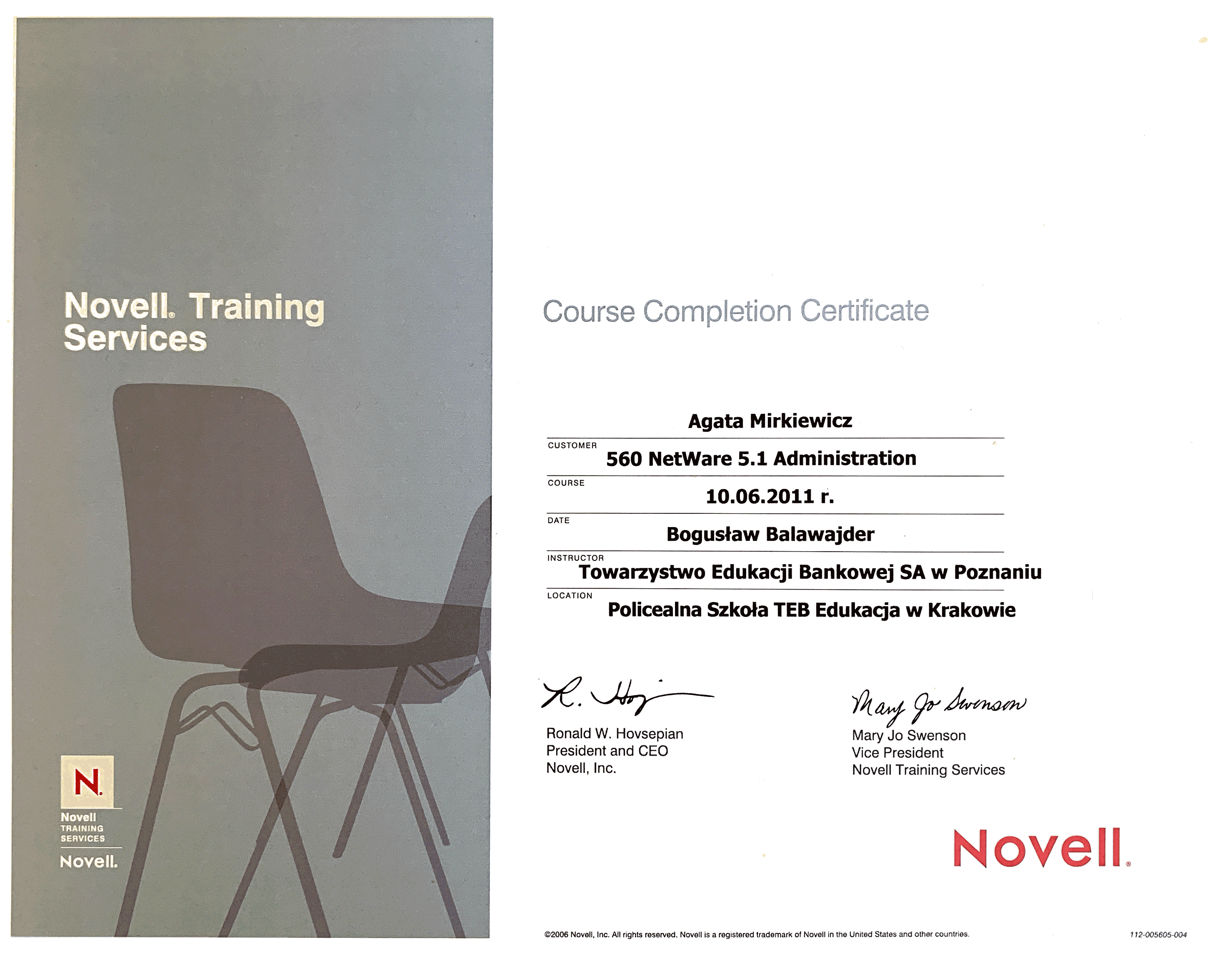 Netware Certificate